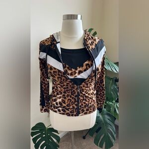 Leopard Print Zip-Up Hoodie and workout bra with Black and White Accents